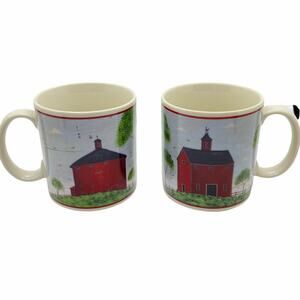 Coffee Mugs Cups by Sakura Set of 2 Vintage Warren Kimble 1998 BARNS Folk Art